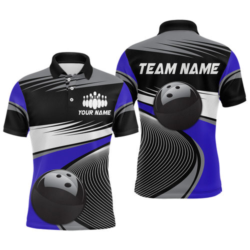 Black&Blue Bowling Shirt for Men Women Team Custom Bowling Polo & 1/4 Zip Shirt MBL43
