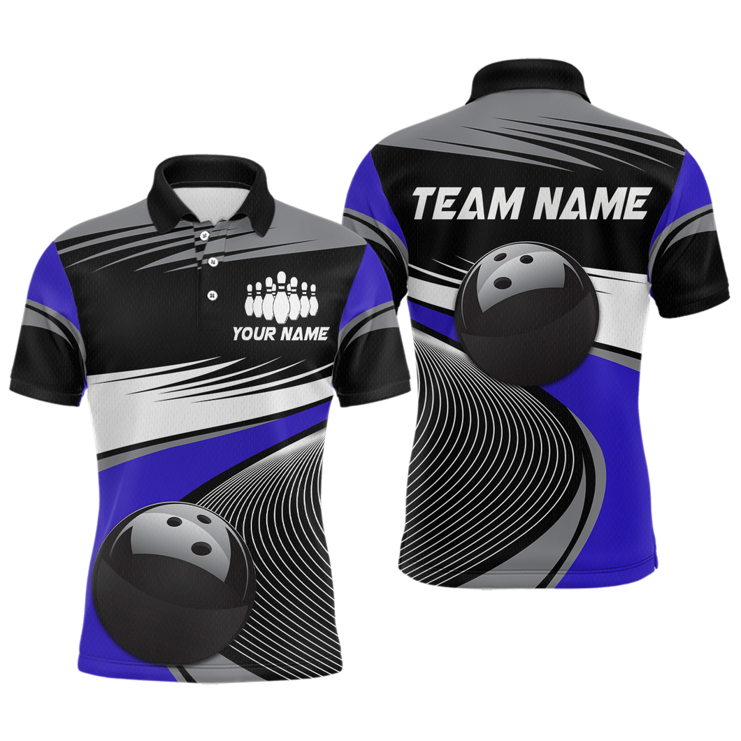 Black&Blue Bowling Shirt for Men Women Team Custom Bowling Polo & 1/4 Zip Shirt MBL43