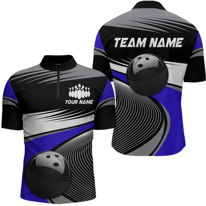 Black&Blue Bowling Shirt for Men Women Team Custom Bowling Polo & 1/4 Zip Shirt MBL43