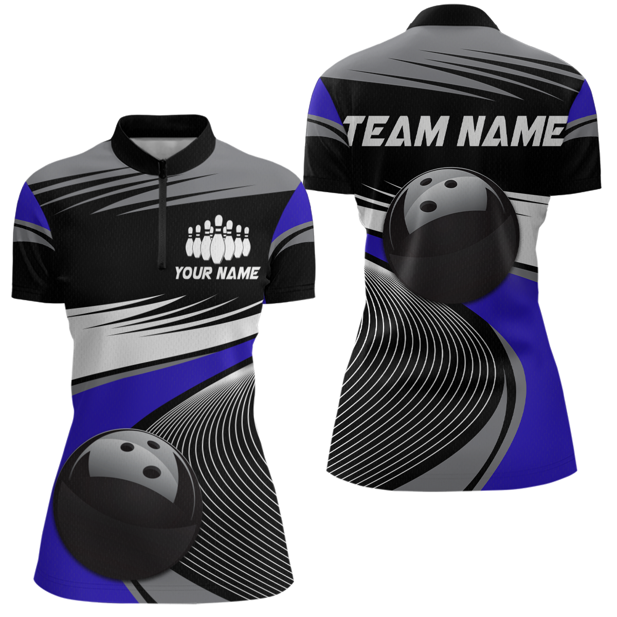 Black&Blue Bowling Shirt for Men Women Team Custom Bowling Polo & 1/4 Zip Shirt MBL43