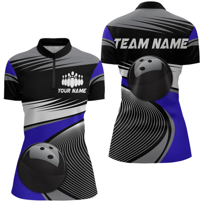 Black&Blue Bowling Shirt for Men Women Team Custom Bowling Polo & 1/4 Zip Shirt MBL43