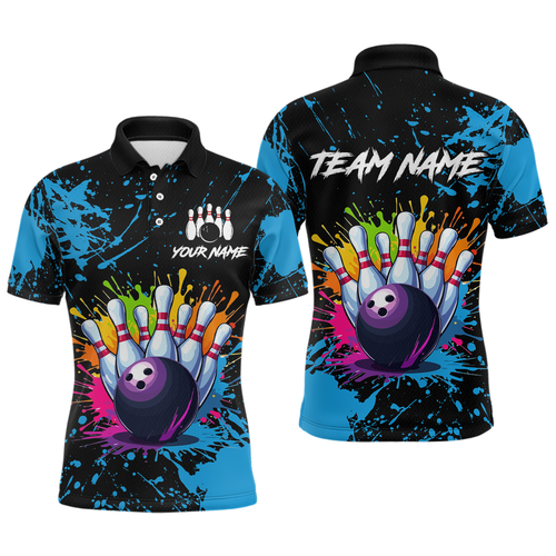 Custom Blue Watercolor Bowling Shirts for Men Women Team Funny Bowling Jersey MBL45