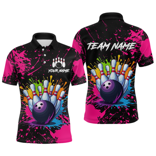 Custom Pink Watercolor Bowling Shirts for Men Women Team Funny Bowling Jersey MBL45