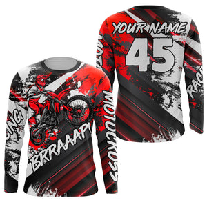 Custom Motocross Racing Jersey Adult&Kid UPF30+ Dirt Bike Riding Off-road Red MX Shirt XM36