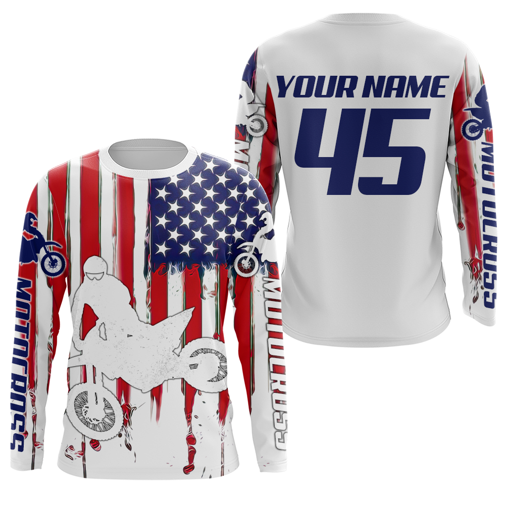 Motocross Racing Jersey UPF30+ American Flag Dirt BIkeJersey Youth MX Riding Motorcycle Shirt XM111