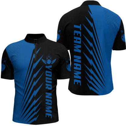 Custom Blue Bowling Shirts for Men Women Team Bowling Polo & 1/4 Zip Shirt MBL48