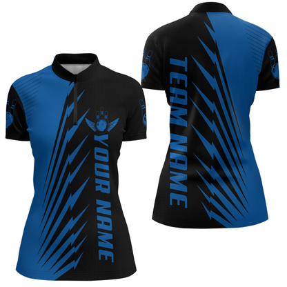 Custom Blue Bowling Shirts for Men Women Team Bowling Polo & 1/4 Zip Shirt MBL48