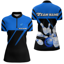 Load image into Gallery viewer, Blue Bowling Shirt Custom Bowling Jersey for Men Women Bowling Polo&amp;1/4 Zip Shirts MBL51