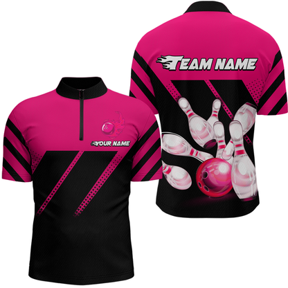 Pink Bowling Shirt Custom Bowling Jersey for Men Women Bowling Polo&1/4 Zip Shirts MBL51