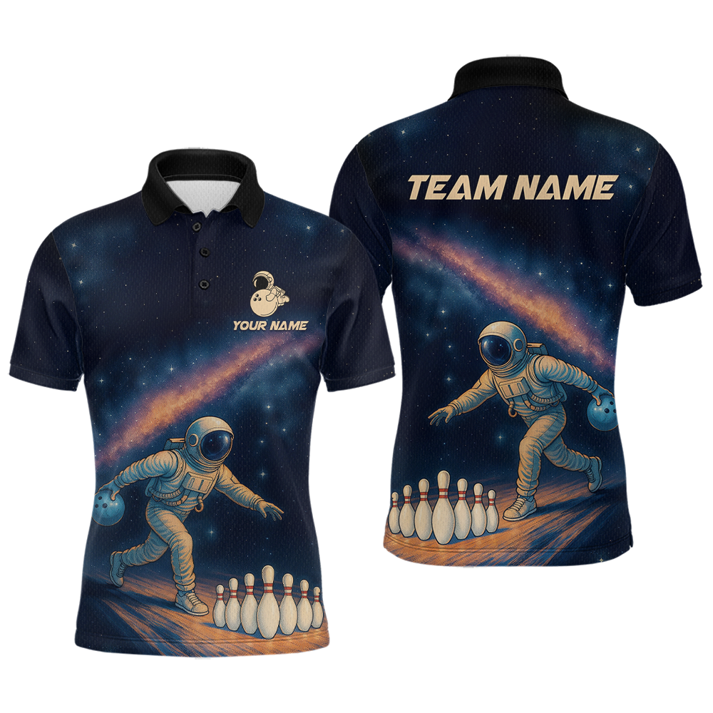 Astronaut Bowling Shirts for Women Men Team Bowling Jerseys Galaxy Bowl Polo 1/4 Zip MBL167