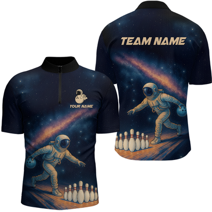 Astronaut Bowling Shirts for Women Men Team Bowling Jerseys Galaxy Bowl Polo 1/4 Zip MBL167
