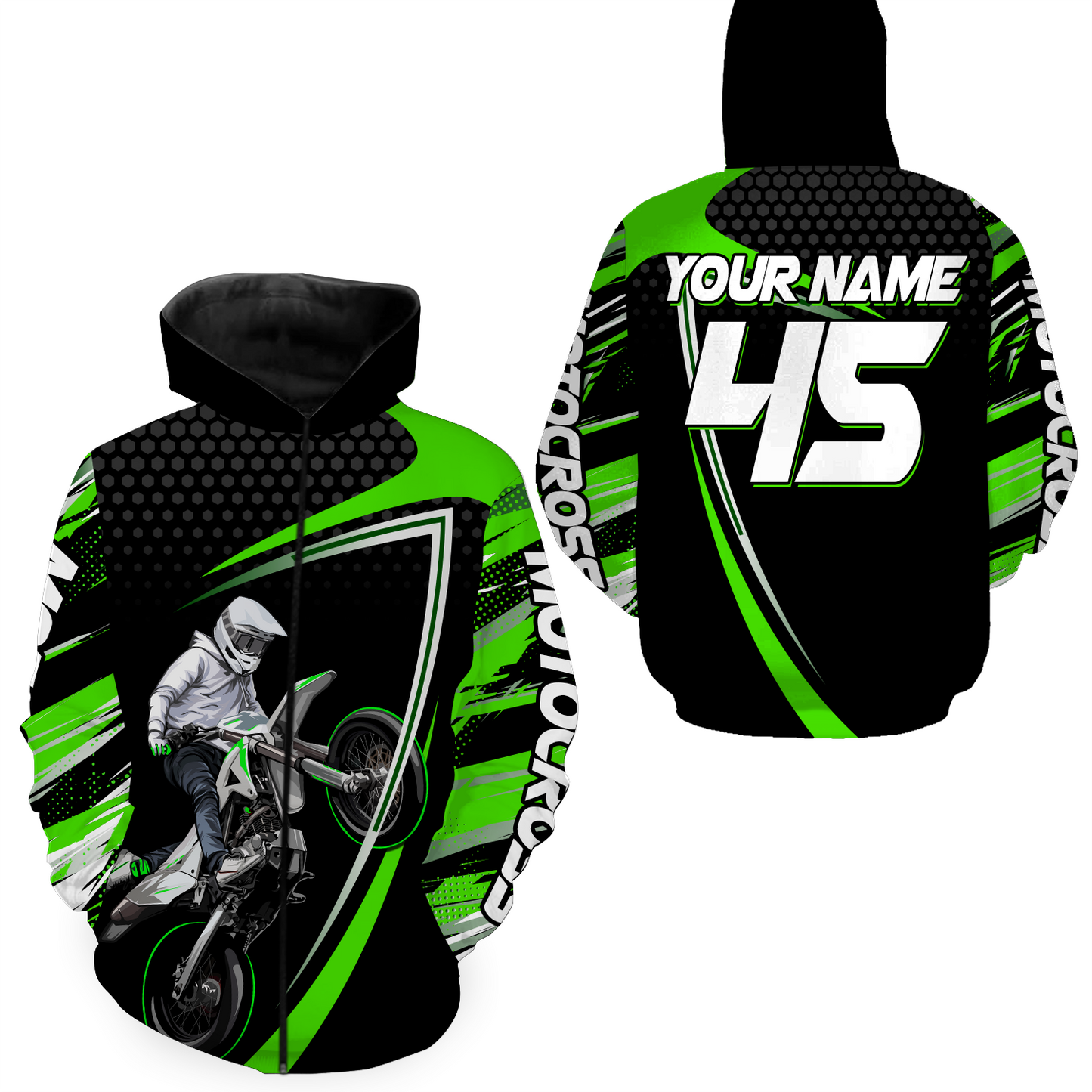 Green Motocross Racing Hoodie Jersey For Men Women Motorcycle Dirt Bike Hoodie Zip MH124
