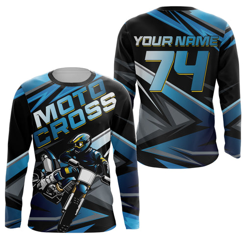 Blue Motocross Jersey Upf30+ Dirt Bike Youth Motocross Riding Shirt Men Women Kid XM38