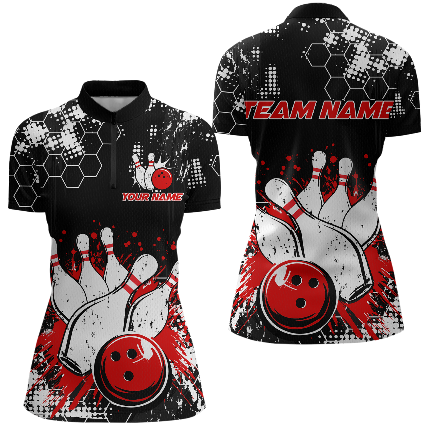 Red Watercolor Bowling Shirts Men Women Team Custom Bowling Polo & 1/4 Zip Shirt MBL60