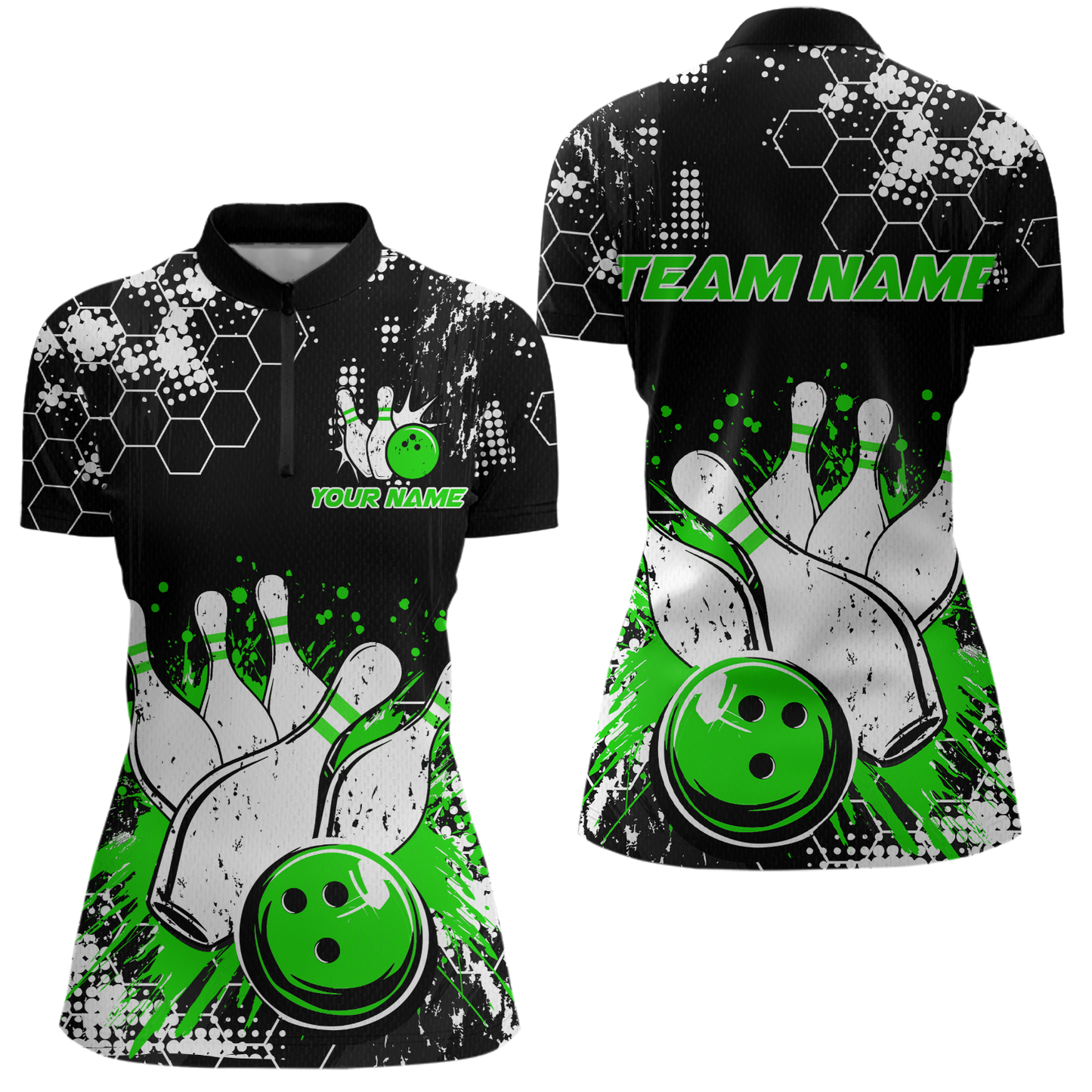 Green Watercolor Bowling Shirts Men Women Team Custom Bowling Polo & 1/4 Zip Shirt MBL60