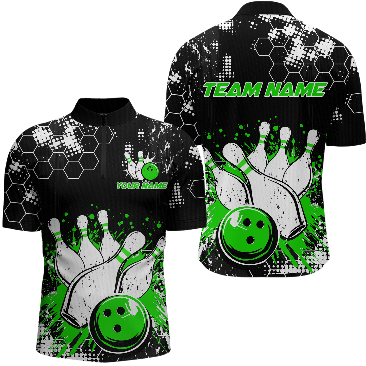 Green Watercolor Bowling Shirts Men Women Team Custom Bowling Polo & 1/4 Zip Shirt MBL60