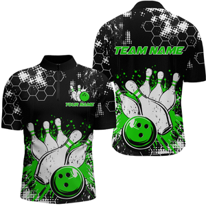 Green Watercolor Bowling Shirts Men Women Team Custom Bowling Polo & 1/4 Zip Shirt MBL60