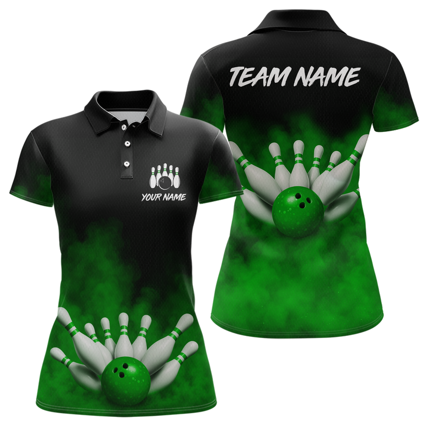 Green Smoke Bowling Shirts for Men Women Team Personalized Bowling Polo and Quarter Zip MBL130