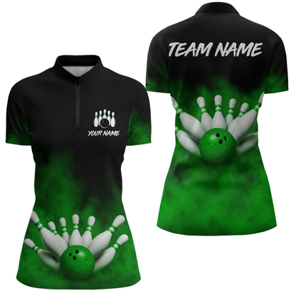 Green Smoke Bowling Shirts for Men Women Team Personalized Bowling Polo and Quarter Zip MBL130