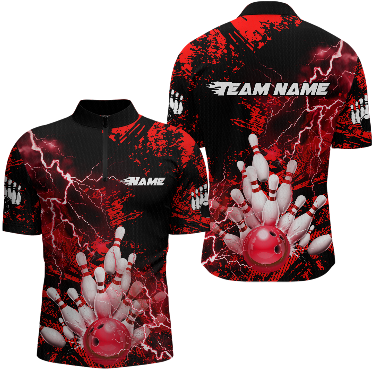 Red Thunder Lightning Bowling Shirt Custom Colorful Bowling Jersey Men Women Team MBL67