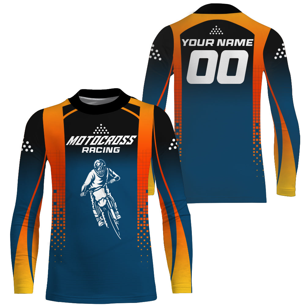 Custom Motocross Racing Jersey Youth Men Women UPF30+ Dirt Bike Shirt Orange Blue MX Off-Road XM46
