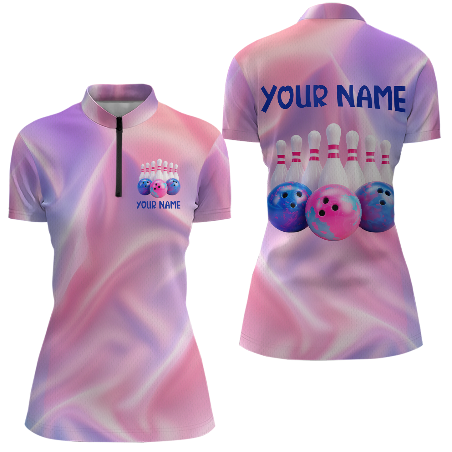 Custom Pink Bowling Shirts for Men Women Team Bowling Polo & Quarter Zip Shirts MBL114