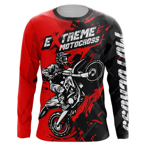 Red Motocross Racing Jersey UPF30+ Youth Mens Women Kids Dirt Bike Shirt Off-Road Motorcycle XM60