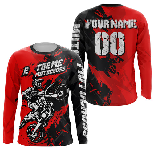 Red Motocross Racing Jersey UPF30+ Youth Mens Women Kids Dirt Bike Shirt Off-Road Motorcycle XM60