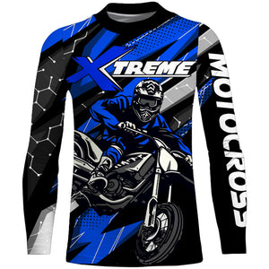 Custom Dirt Bike MX Jersey Kid Men Women UPF30+ Blue Motocross Shirt Extreme Racing XM63