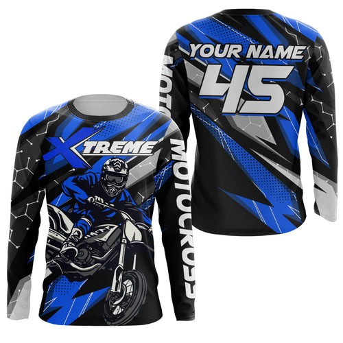 Custom Dirt Bike MX Jersey Kid Men Women UPF30+ Blue Motocross Shirt Extreme Racing XM63