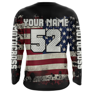 Patriotic American Flag Motocross Jersey Youth UPF30+ Extreme Dirt Bike Racing Shirt Kid Men Women XM124