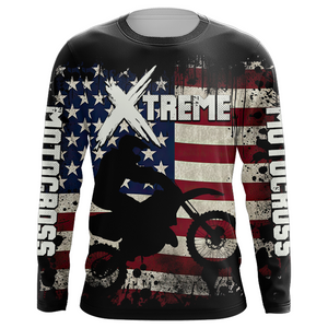 Patriotic American Flag Motocross Jersey Youth UPF30+ Extreme Dirt Bike Racing Shirt Kid Men Women XM124