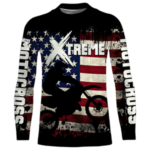 Patriotic American Flag Motocross Jersey Youth UPF30+ Extreme Dirt Bike Racing Shirt Kid Men Women XM124