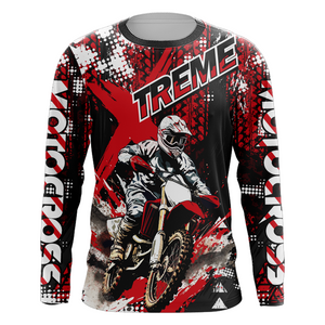 Motocross Jersey Red UPF30+ Youth Xtreme Dirt Bike Shirt Kids Men Off-road MX Racing XM135