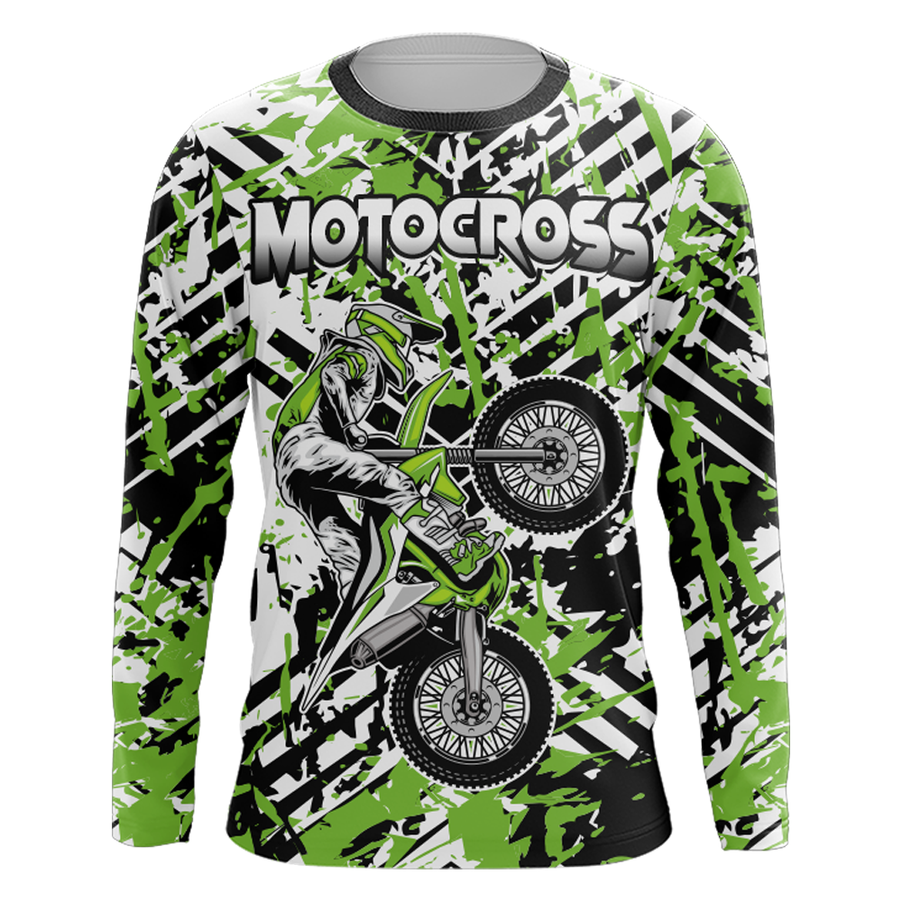Motocross Racing Personalized Jersey Youth UPF30+ Green Dirt Bike Motorcycle Off-Road XM137