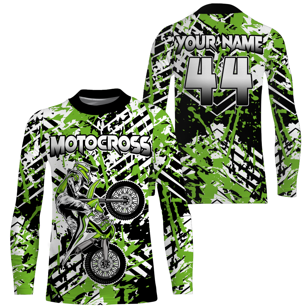Motocross Racing Personalized Jersey Youth UPF30+ Green Dirt Bike Motorcycle Off-Road XM137
