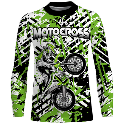 Motocross Racing Personalized Jersey Youth UPF30+ Green Dirt Bike Motorcycle Off-Road XM137