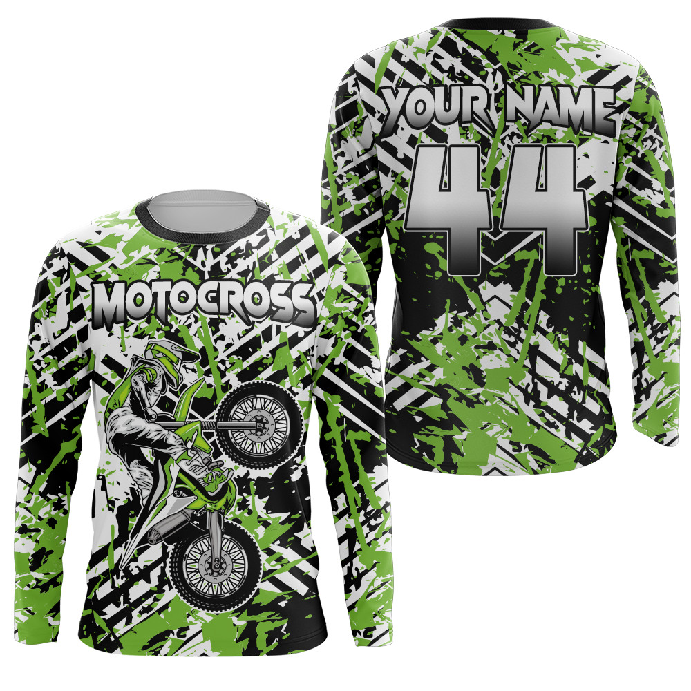 Motocross Racing Personalized Jersey Youth UPF30+ Green Dirt Bike Motorcycle Off-Road XM137