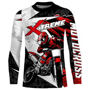 Custom Motocross Jersey Youth Mens UPF30+ Black Red Dirt Bike Shirt Racing Off-Road Shirt XM209