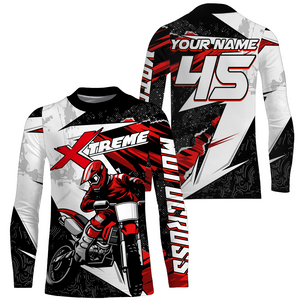 Custom Motocross Jersey Youth Mens UPF30+ Black Red Dirt Bike Shirt Racing Off-Road Shirt XM209