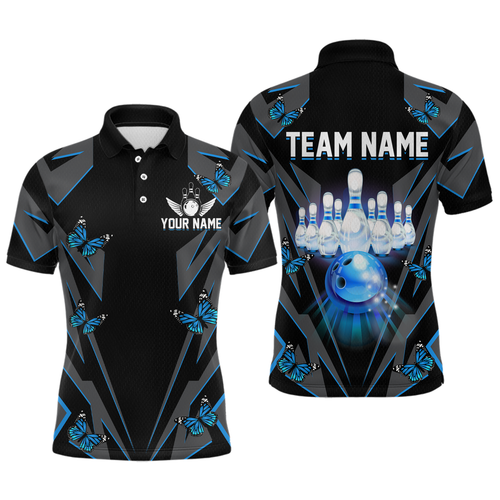 Customize Blue Butterflies Bowling Shirts for Men Women Team Bowling Polo & 1/4 Zip MBL78