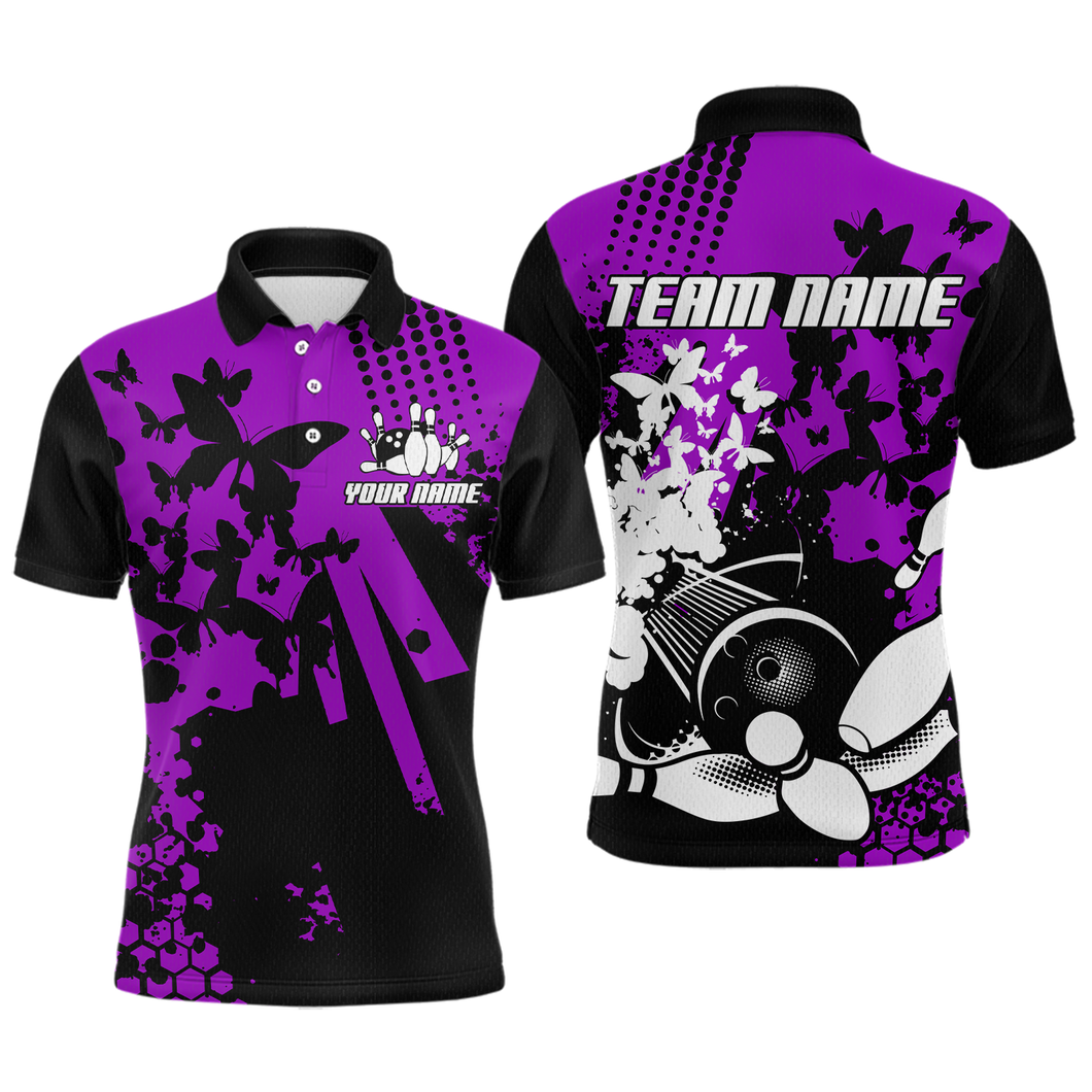 Custom Purple Butterflies Bowling Shirts for Men Women Bowling Jersey Team Name MBL79