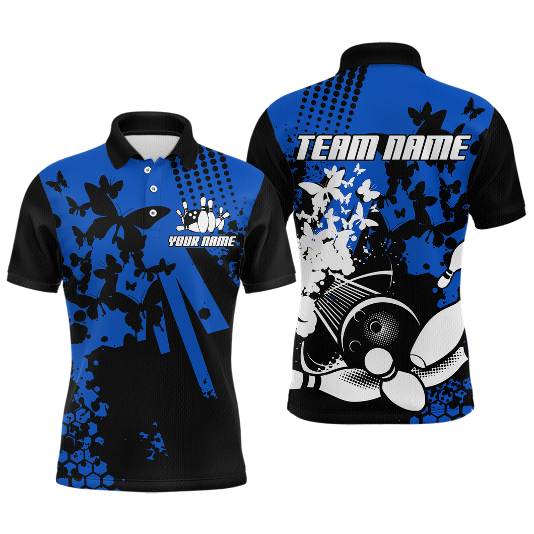 Custom Blue Butterflies Bowling Shirts for Men Women Bowling Jersey Team Name MBL79