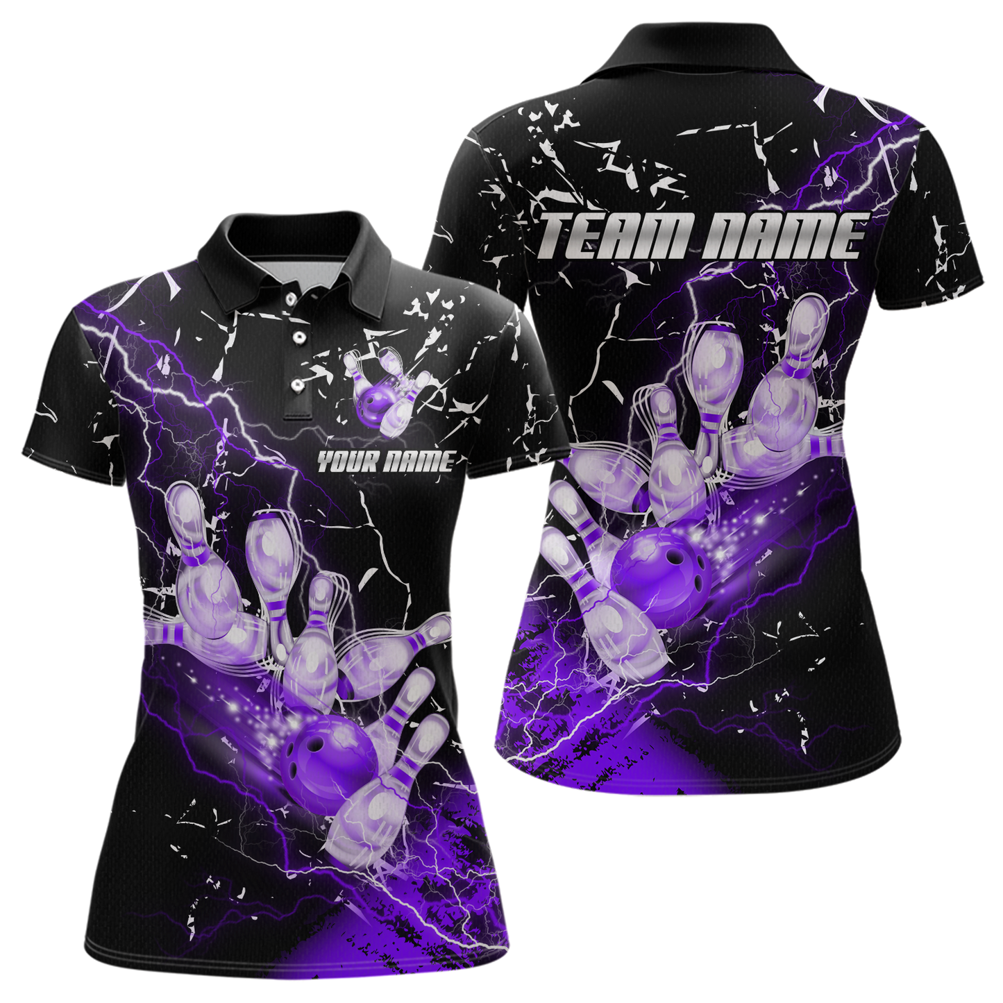 Custom Purple Lightning Bowling Shirts for Men Women Team Bowling Polo & 1/4 Zip MBL80