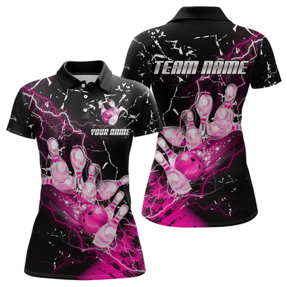 Custom Pink Lightning Bowling Shirts for Men Women Team Bowling Polo & 1/4 Zip MBL80