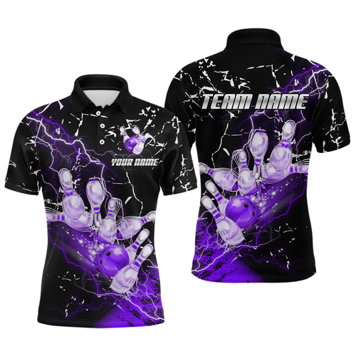Custom Purple Lightning Bowling Shirts for Men Women Team Bowling Polo & 1/4 Zip MBL80