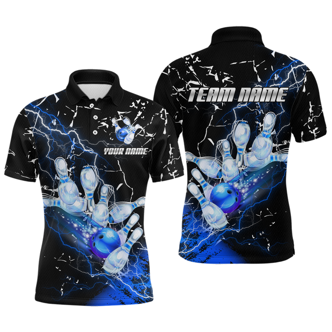 Custom Bllue Lightning Bowling Shirts for Men Women Team Bowling Polo & 1/4 Zip MBL80