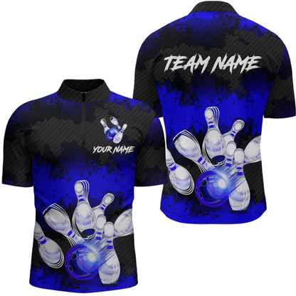 Customize Blue Bowling Shirts for Men Women Team Bowling Polo & 1/4 Zip Shirts MBL81