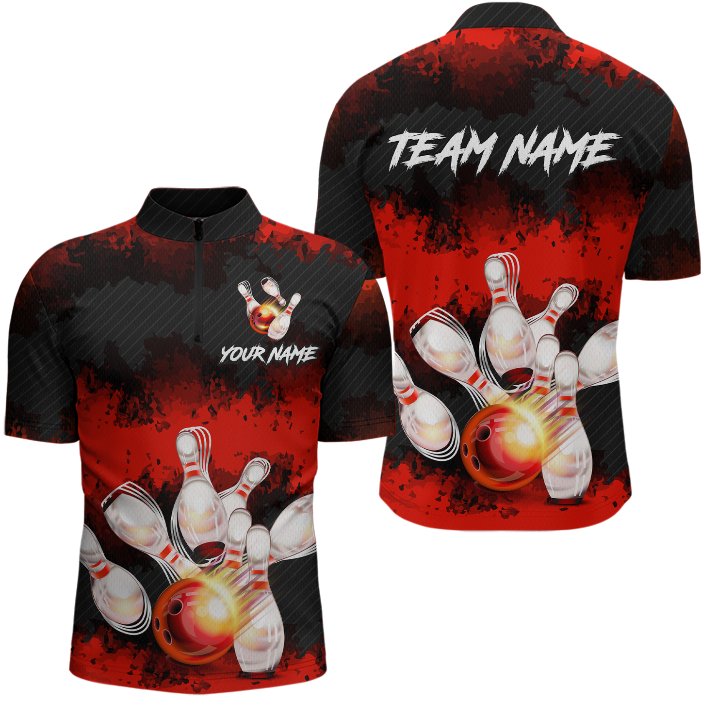Customize Red Bowling Shirts for Men Women Team Bowling Polo & 1/4 Zip Shirts MBL81
