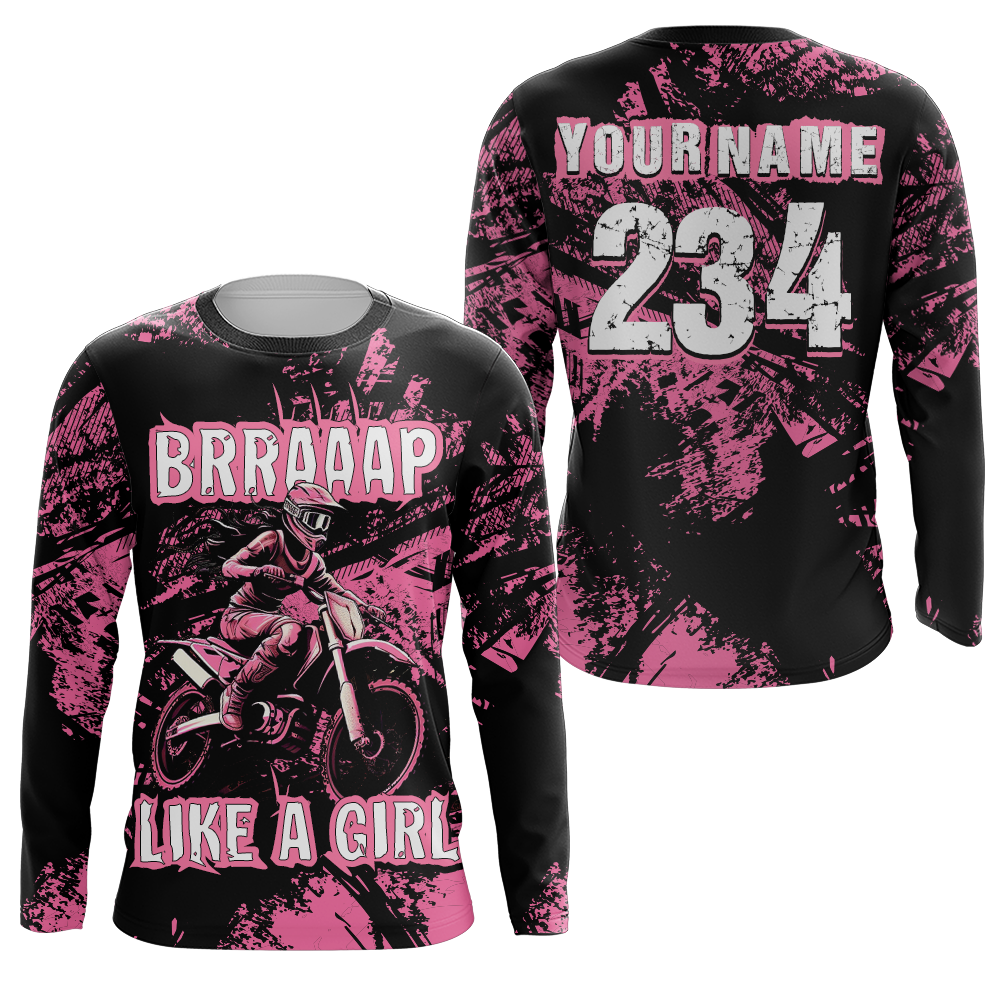 Racing Jersey Pink Black Motocross Shirt Girl Women UPF30+ Motorcycle Off-Road Shirt XM218